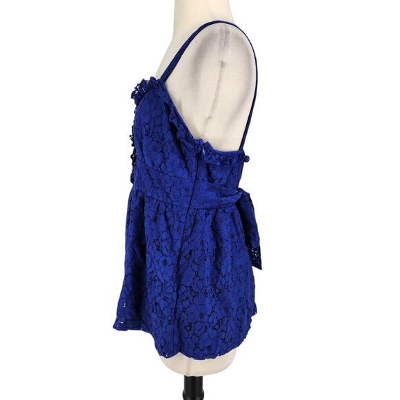The Limited Romantic Ruffle Front Lace Babydoll Top Royal Blue Size Medium - Picture 3 of 7
